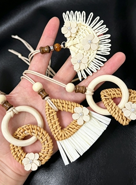 波西米亚木质藤编圆环流苏项链女名族风海边度假长款毛衣链配饰潮