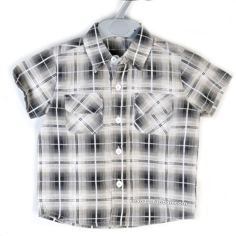 夏季M家男婴童黑白格纹衬衫帅气翻领短袖衬衣3-12M个月