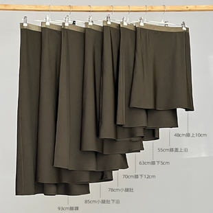 富耀姿26春夏A字军绿色半裙缎面斜裁鱼尾裙松紧腰短裙中长裙休闲