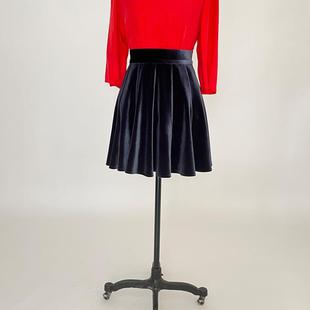 富耀姿金丝绒高腰短裙12片拼接大摆裙A字伞裙法式复古灰紫大红色