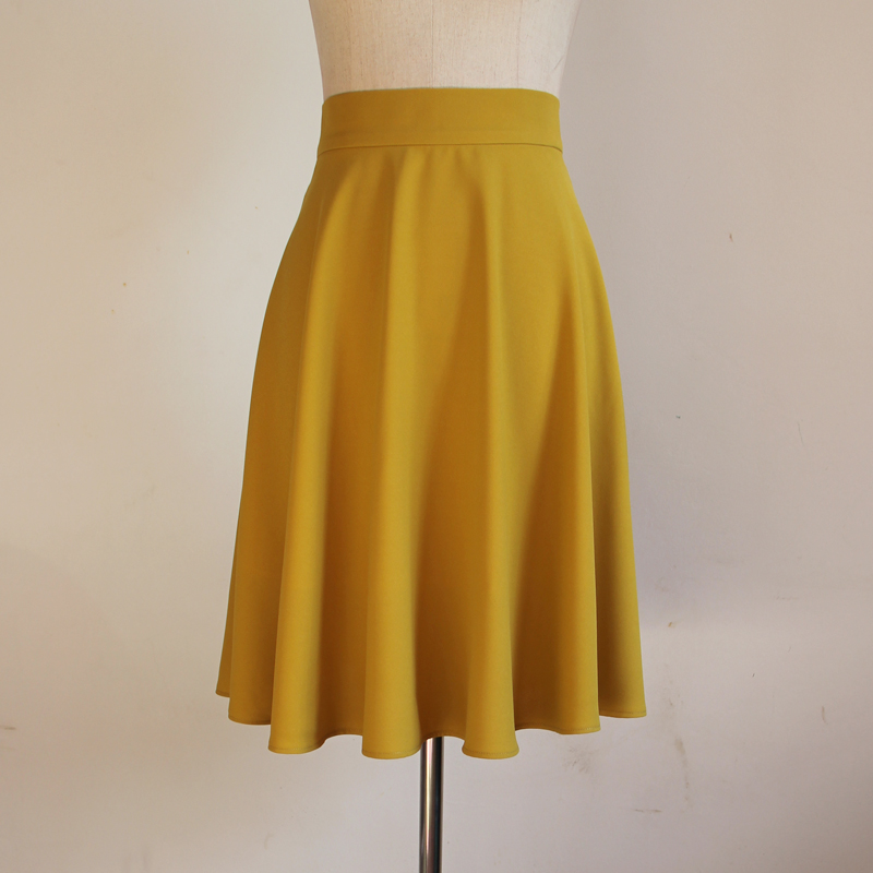 富耀姿黄色中长伞裙高腰