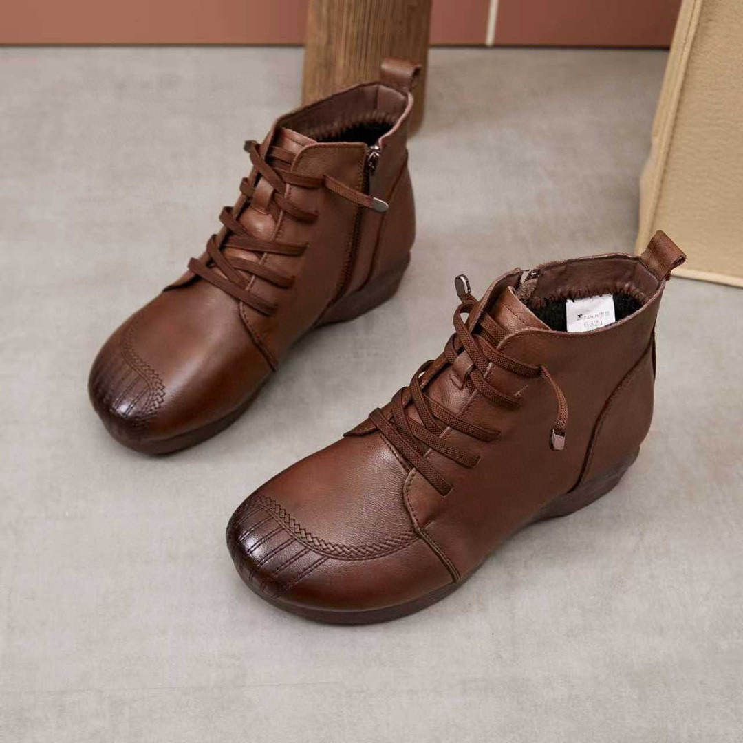 2025新款头层牛皮短靴女加绒靴子防滑软底妈妈真皮高帮鞋棉靴
