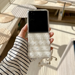 贝壳纹白蕾丝适用华为PuraX典藏手机壳小米MiX2荣耀MagicVFlip个性 Pocket2小折叠N3flip原创Zflip7摩托罗拉60