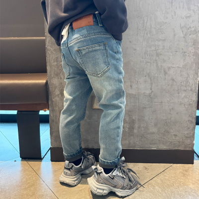 童装男童修身小脚瘦版薄绒牛仔裤