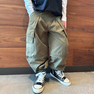 宽松街舞宝宝男孩儿童长裤 男童休闲工装 新款 子军绿色2025秋季 潮 裤