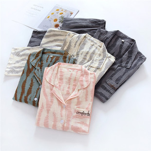 夏天薄款 双层绉布大码 全棉家居服 长袖 情侣纯棉纱布睡衣男女春秋季