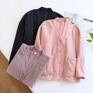 雪粒绒睡衣男女单件上衣秋冬加绒加厚大码无领珊瑚绒法兰绒家居服