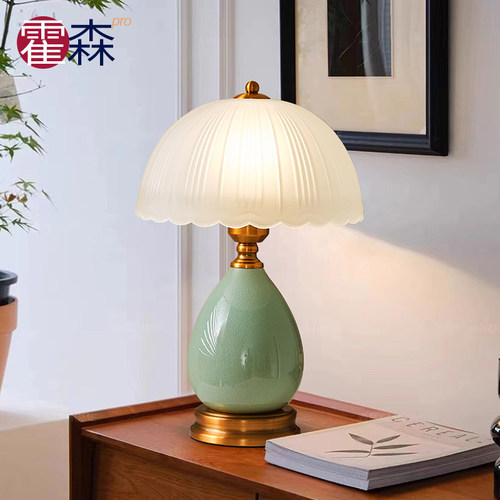 玻璃灯罩现代简约陶瓷台灯卧室床头灯电视柜ins少女风轻奢美欧式