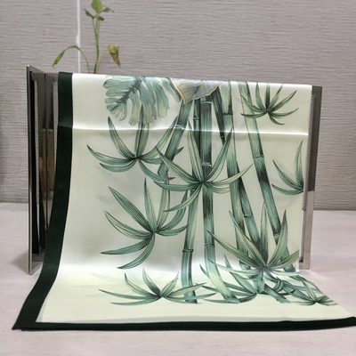 轻吟竹语～14姆米素绉缎65*65单面印花真丝中方巾瑕疵款单面印花