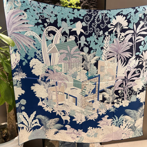 花园美术馆品牌110*110cm双面印花同花异色真丝围巾 瑕疵款清仓