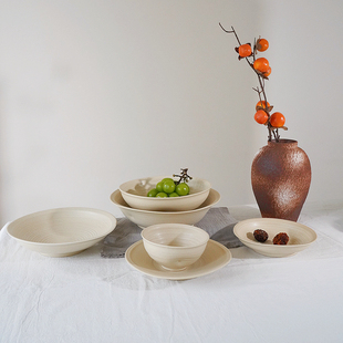 秋野家景德镇手捏陶瓷餐具日式创意米饭碗汤面碗汤汤盆侘寂风复古