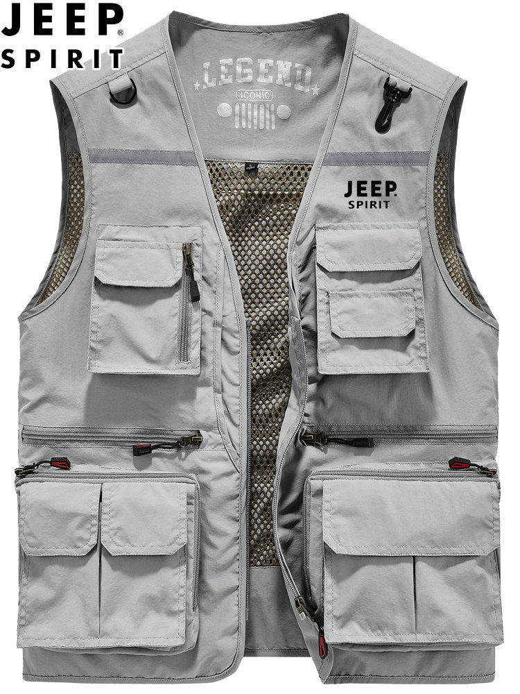 JEEP 조끼 남자 사진 낚시 감독 조끼 메쉬 멀티 포켓 작업복 야외 속건성 양복 조끼 남성용 얇은 섹션