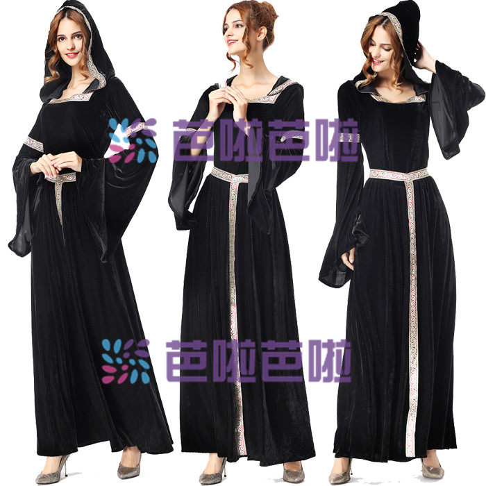 万圣节服装修女欧洲宫廷cosplay女巫婆黑死神长裙吸血鬼舞会服装