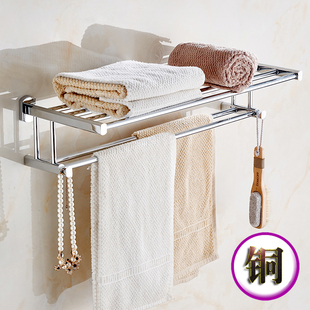 卫生间全铜浴巾架加长毛巾架浴室五金挂件放衣服挂毛巾置物架打孔