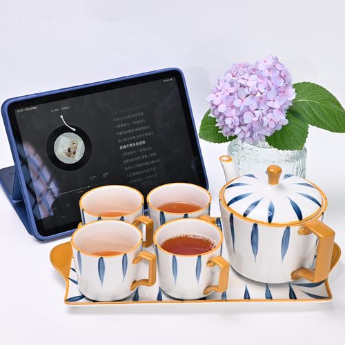 高品质茶具套装家用客厅陶瓷一壶四杯带托盘