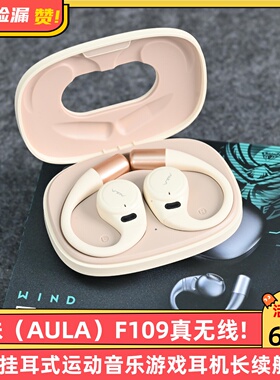 狼蛛（AULA）F109真无线电脑耳机挂耳式运动音乐游戏耳机长续航!