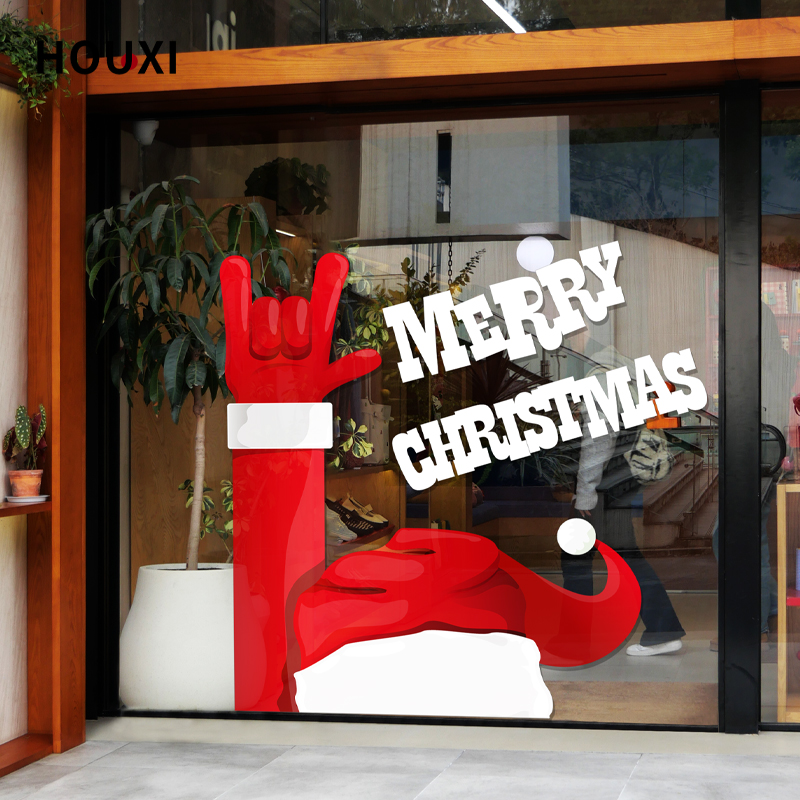 摇滚圣诞窗贴圣诞节MERRY CHRISTMAS祝福2025圣诞老人静电墙贴