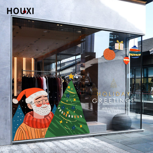 圣诞老人卡通插画贴节日玻璃装饰