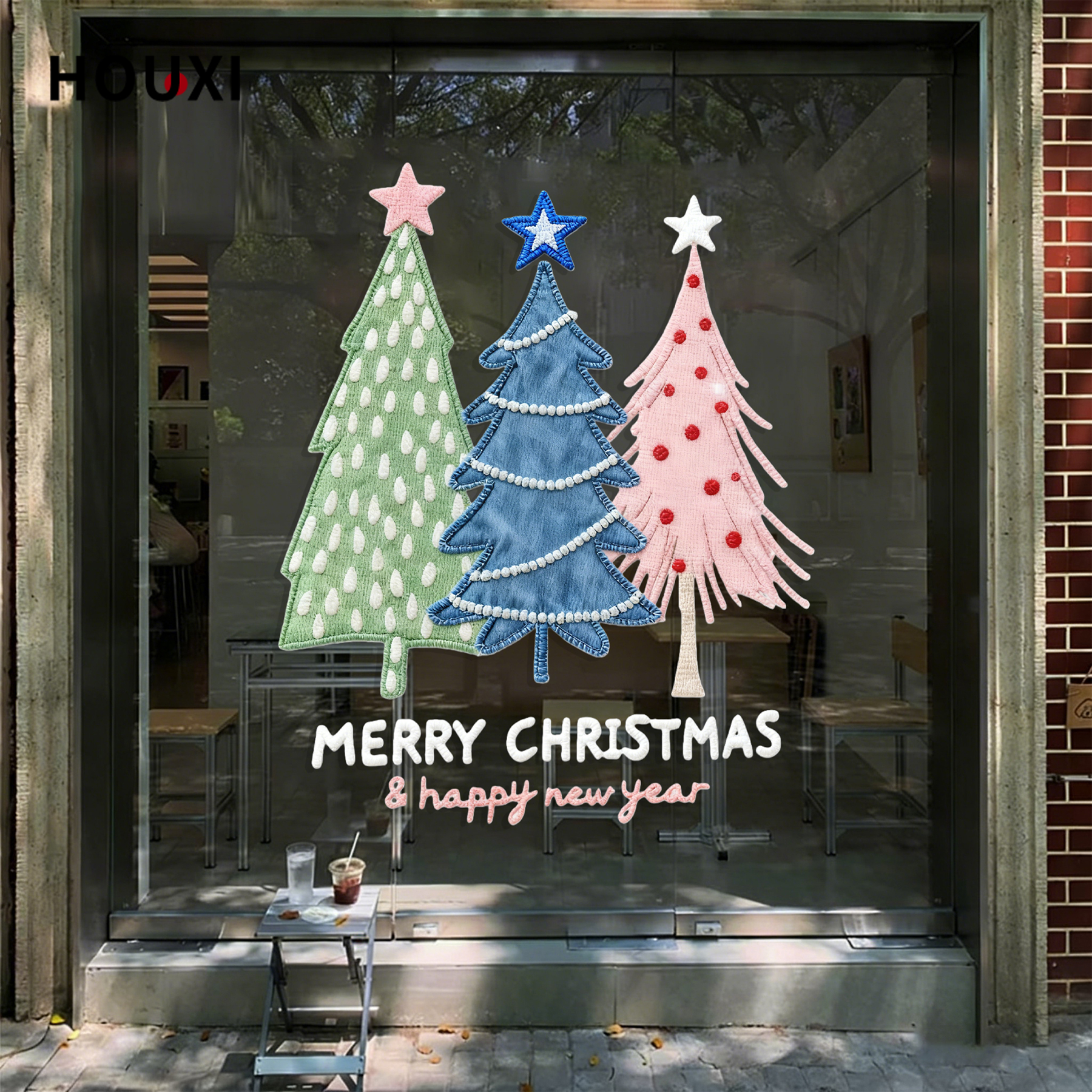 布艺圣诞树玻璃窗贴静电装饰氛围