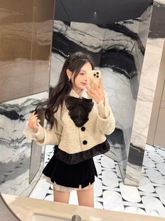 气质粗花呢蝴蝶结绣花饰边短外套女 时尚 拉家同款 2026早春新款