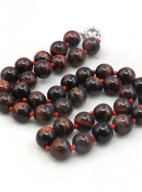 油菜花虎眼石玉石圆珠女红色项链