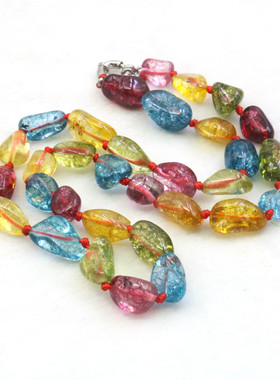 油菜花碧玺水晶不规则女彩色项链