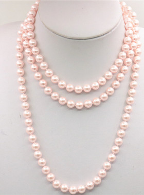 810mm圆珠浅粉色珍珠母贝长项链