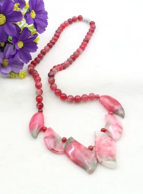 6-14mm圆珠叶子搭珠天然石项链