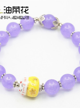 10mm圆珠紫晶紫玉髓招财猫手串 闺蜜手链百搭春夏清爽手饰礼物女