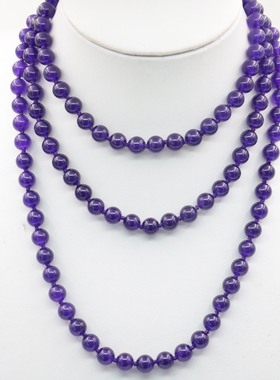 油菜花紫晶玉髓圆珠女长款项链玉