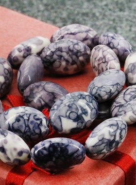 13X18mm椭圆形紫白色雨花石散珠子 DIY手工制作饰品项链手链配件