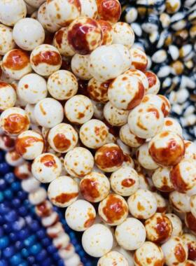 6 8 10 12mm圆珠白橙色雨花石散珠子 DIY手工串珠项链手链隔珠女