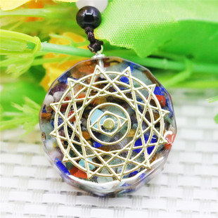 地中海风格重叠三角形树脂天然石头多彩项链 男女毛衣链衣服配饰