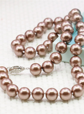 棕色玻璃饰品手工礼物珍珠项链