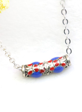 油菜花景泰蓝长管天然石女蓝项链