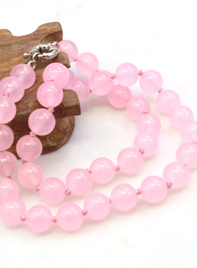 油菜花玉髓玉石圆珠女微透粉项链