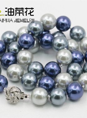 灰黑蓝混色圆珠珍珠项链项饰