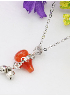 10X15mm橙红色葫芦天然猫眼石铃铛项链 配合金链条短款项饰女礼物