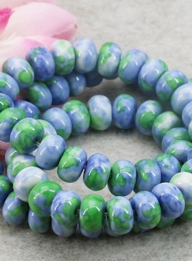 5X8mm蓝绿色雨花石散珠算盘珠 DIY手工串珠项链手链耳环配件饰品