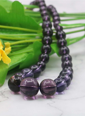 6-14mm叠珠圆珠微透紫水晶玉髓项链 天然玉石项饰配延长链龙虾扣