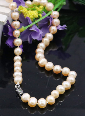 油菜花淡水珍珠近圆女粉色项链
