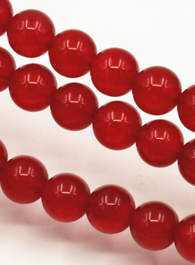 4 6 8 10 12 14mm圆珠大红色玉髓散珠子 天然玉石DIY手工串项链