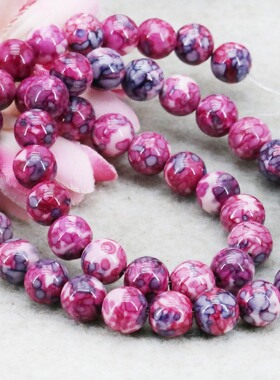 8mm圆珠玫红紫色雨花石散珠子 DIY手工串珠项链手链配件隔珠制作