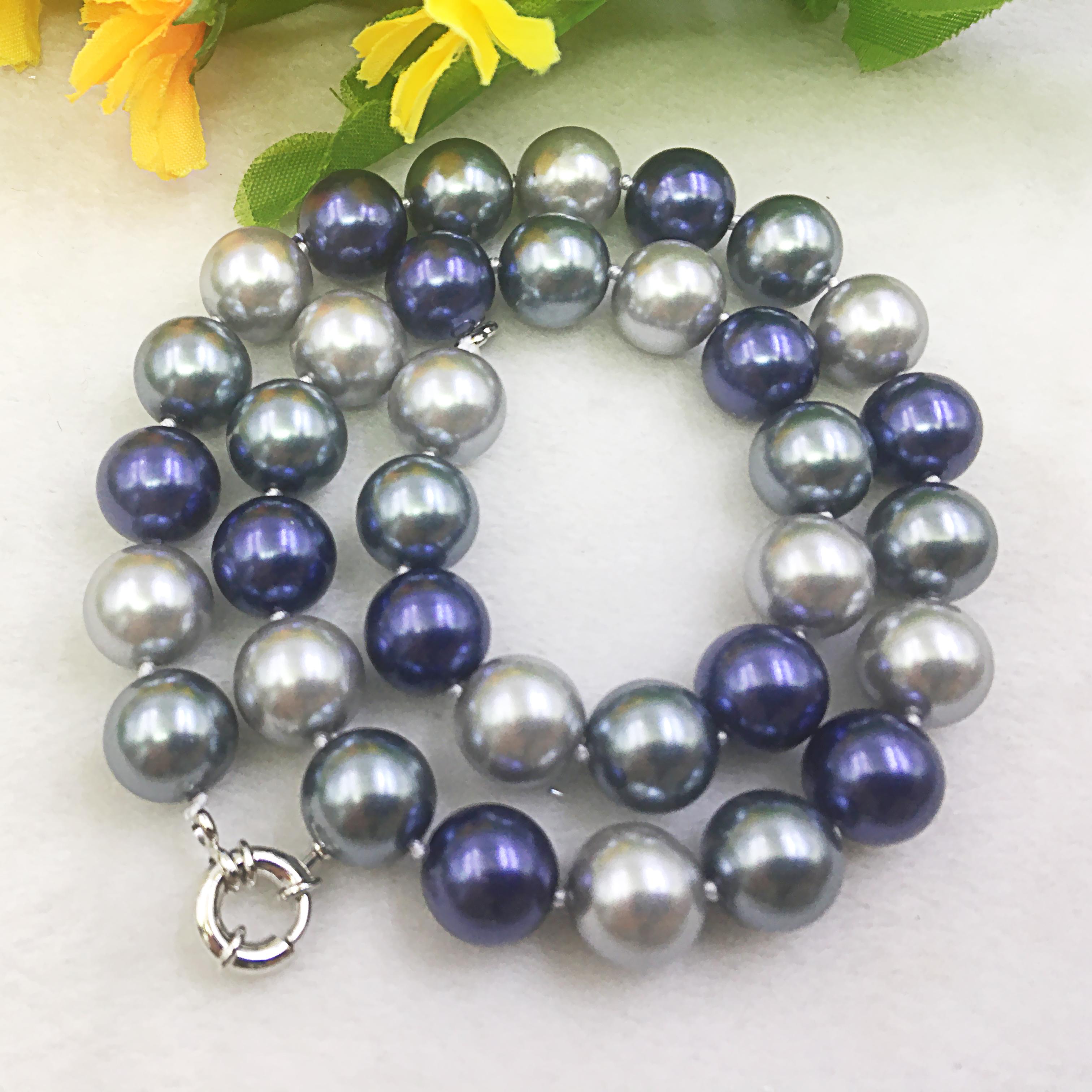 灰黑蓝混色玻璃珍珠项链女友礼物