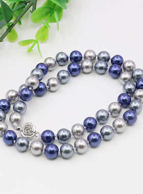 灰黑蓝项链油菜花珍珠彩色圆珠女