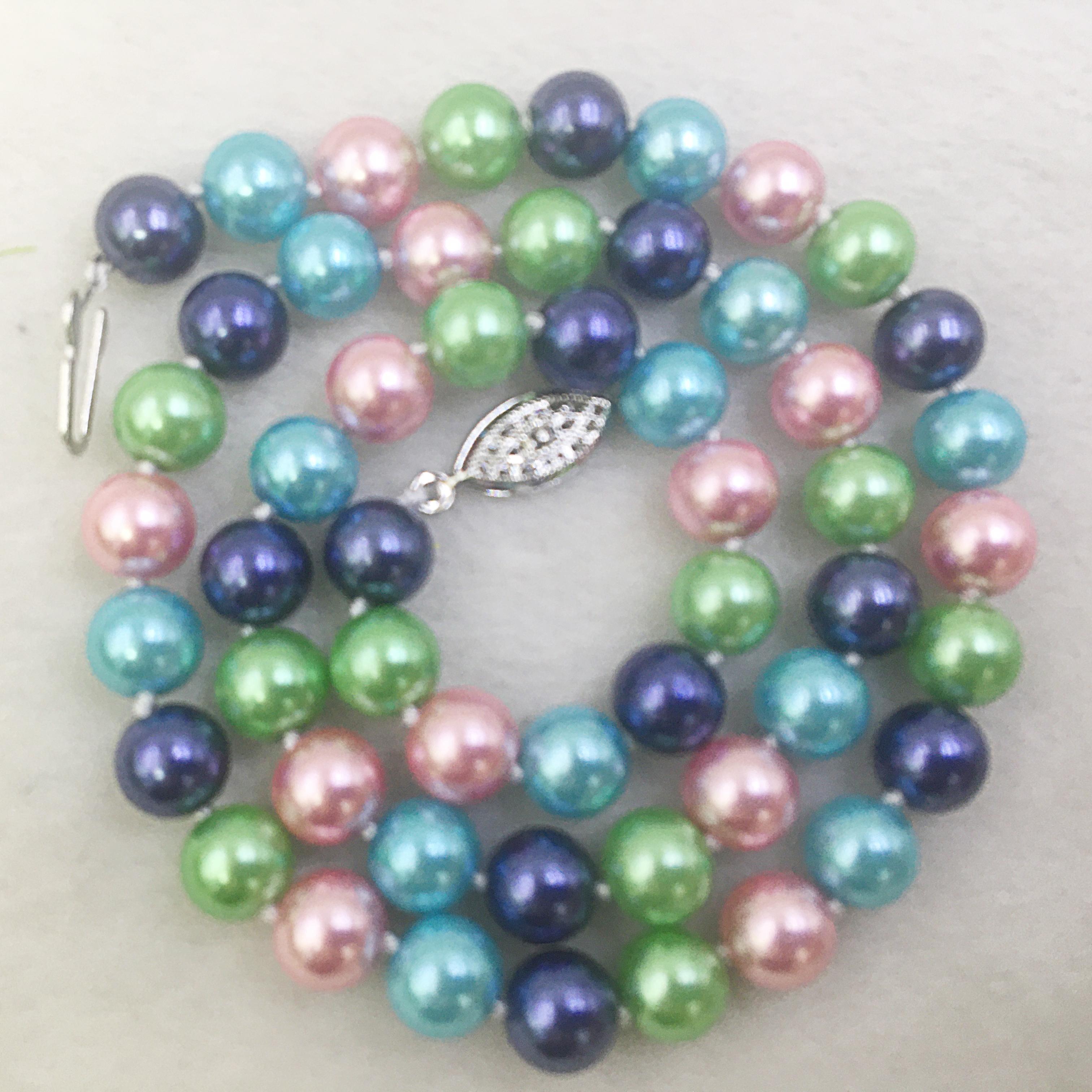 8mm圆珠混色珍珠项链毛衣项饰