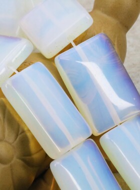 18x25mm方形白色蛋白石散珠子 优质欧泊DIY手工项链手链配件女