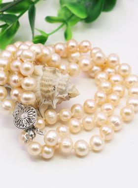 3排手链油菜花珍珠天然近圆女