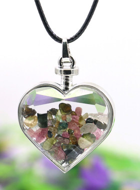 透明玻璃瓶碧玺桃花运吊坠项链