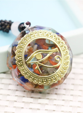 地中海风格复古眼睛树脂天然石头多彩项链 男女长毛衣链衣服配饰